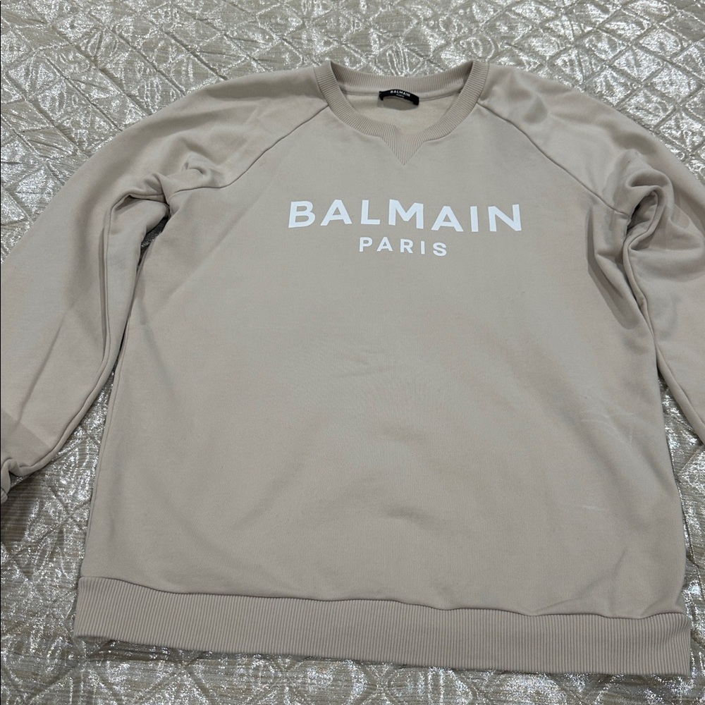 Balmain Women’s Taupe Sweatshirt with White Logo